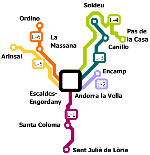 Схема автобусных маршрутов в Андорре