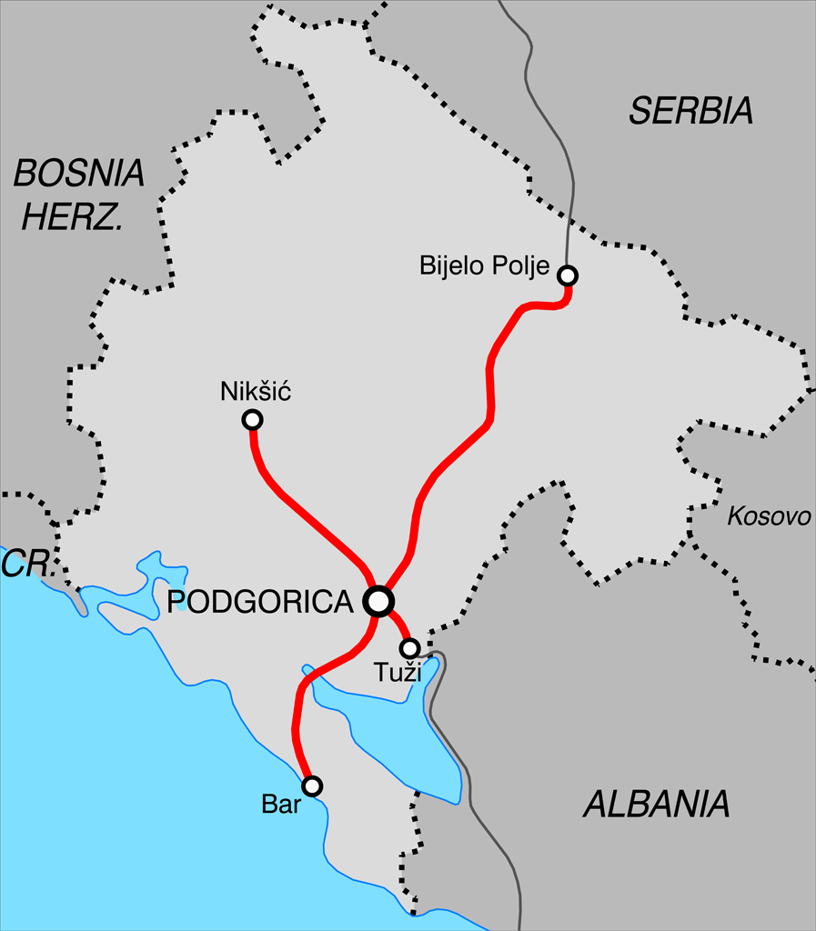 Схема железной дороги Черногории